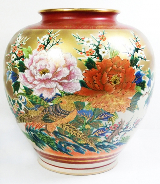 大型82cm 美品】薩摩豪華絢爛 金襴手武士細密絵付 特大花瓶 飾り壷 大 