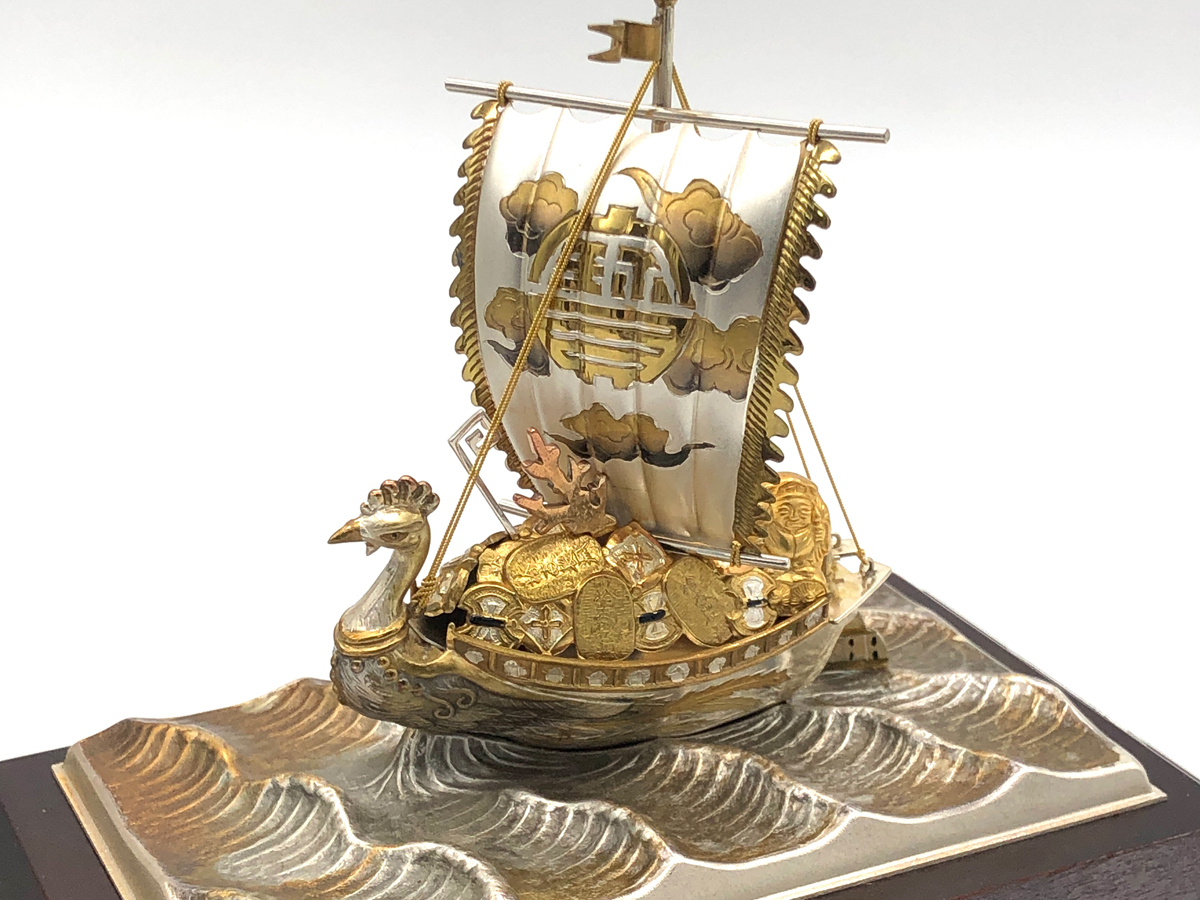 銀製 宝船置物